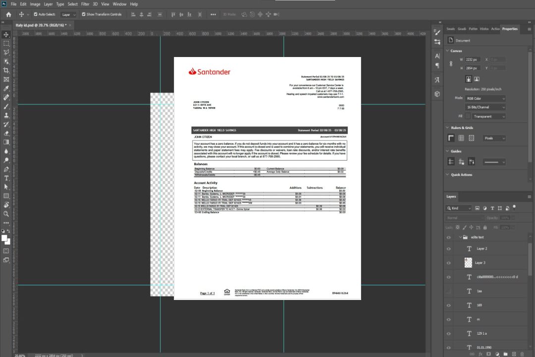 Modèle Word et PDF de relevé de la banque Santander aux États-Unis template Modèle Word et PDF de relevé de la banque Santander aux États-Unis template